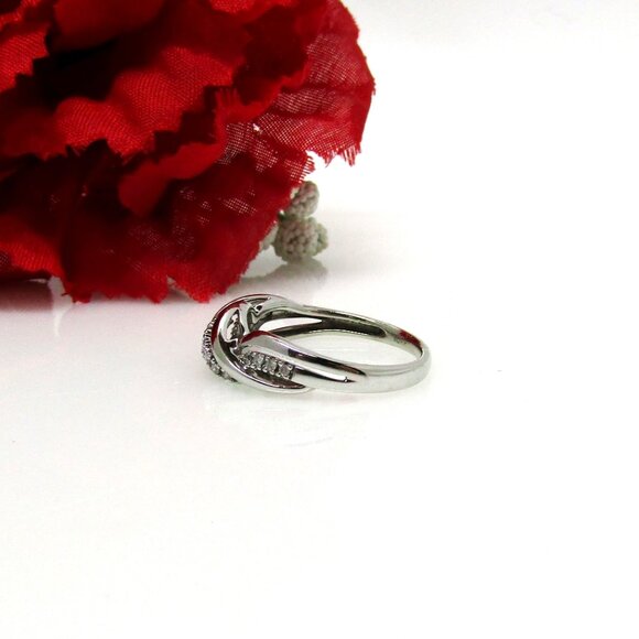 Natural Diamond Anniversary Band Twist Ring 10k White Gold Sz 7 Genuine Real - Picture 7 of 9